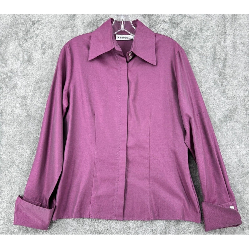 Farinaz Taghavi Shirt Womens‎ 10 Taffeta Button Front Office Career Italy Purple